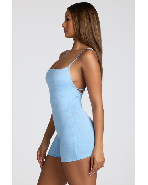Oh Polly Blue Strappy Low Back Pointelle Romper