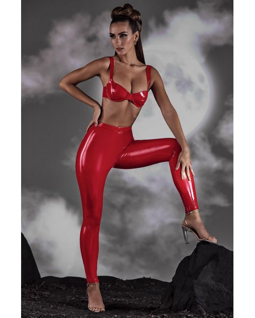 Oh Polly Red High Waist Vinyl Leggings