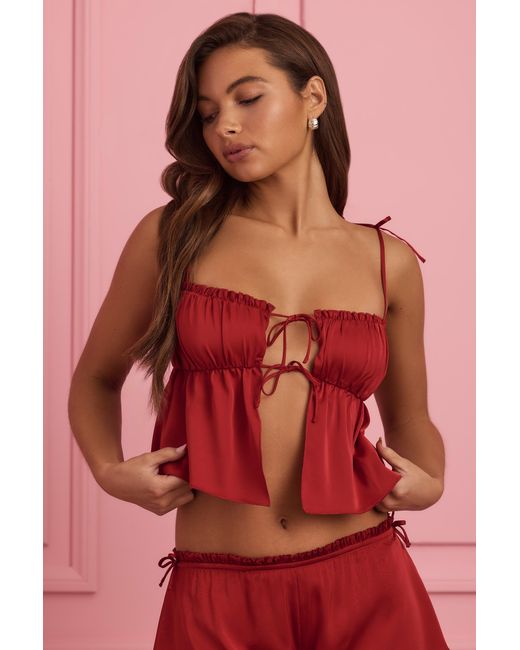Oh Polly Red Tie-Front Camisole Top