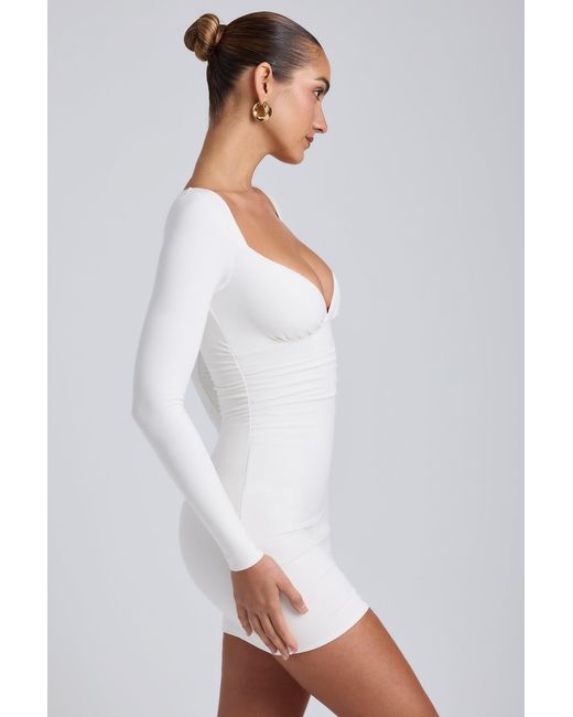 Oh Polly White Modal Ruched Long-Sleeve Mini Dress