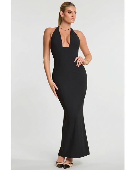 Oh Polly Black Woven Twill Halter Neck Plunge Maxi Dress