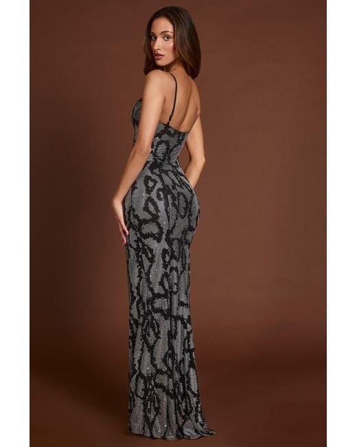 Oh Polly Metallic Embellished Peekaboo Cowl-Neck Dress