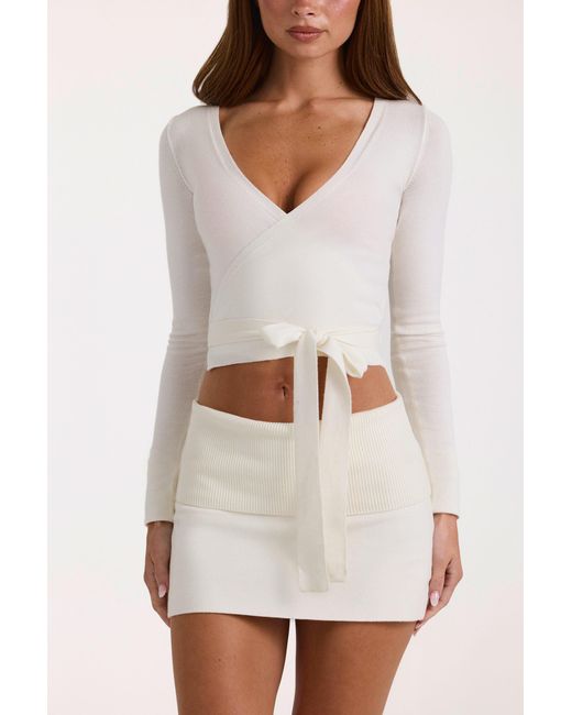 BO+TEE White Soft Knit Wrap Top