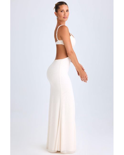Oh Polly White Ruffle-Appliqué Cut-Out Maxi Dress