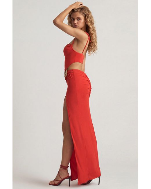 Oh Polly Textured Jersey Asymmetric Maxi Dress