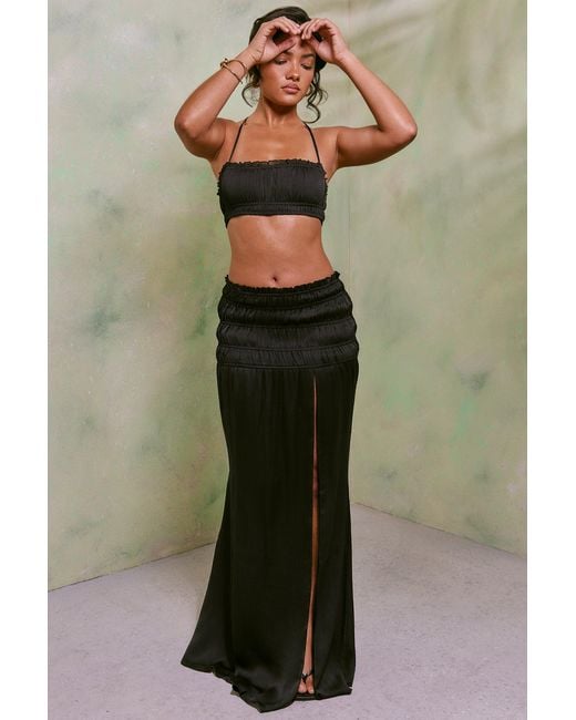 Oh Polly Black Shirred Halter Neck Crop Top