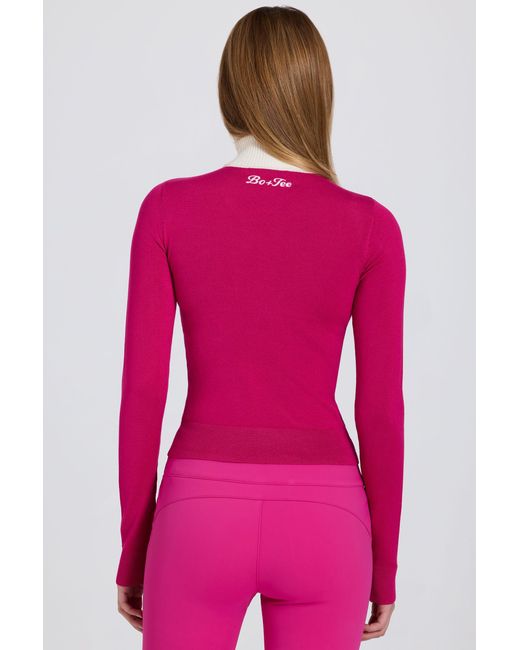 BO+TEE Pink Knit Long-Sleeve Fitted Top