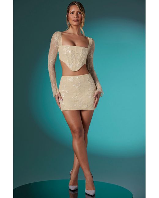 Oh Polly White Embellished Lace Bodycon Mini Skirt