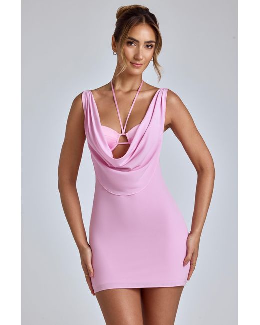 Oh Polly Pink Cowl-Neck A-Line Mini Dress