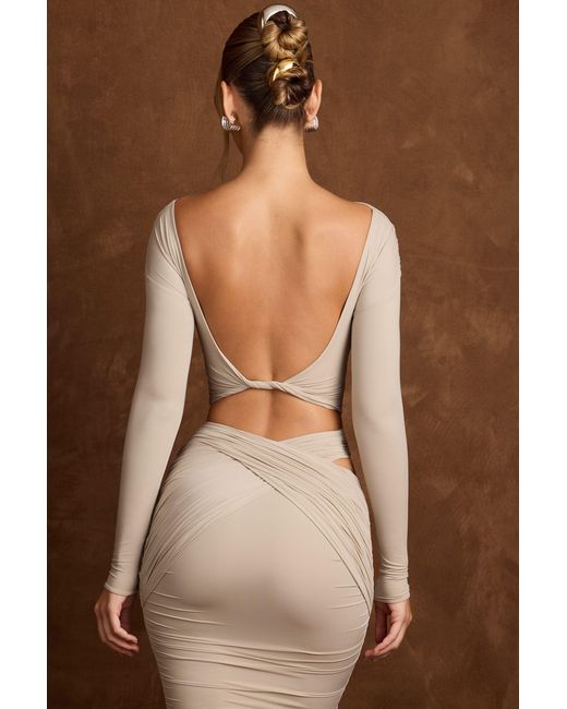 Oh Polly Gray Open-Back Draped Crop Top