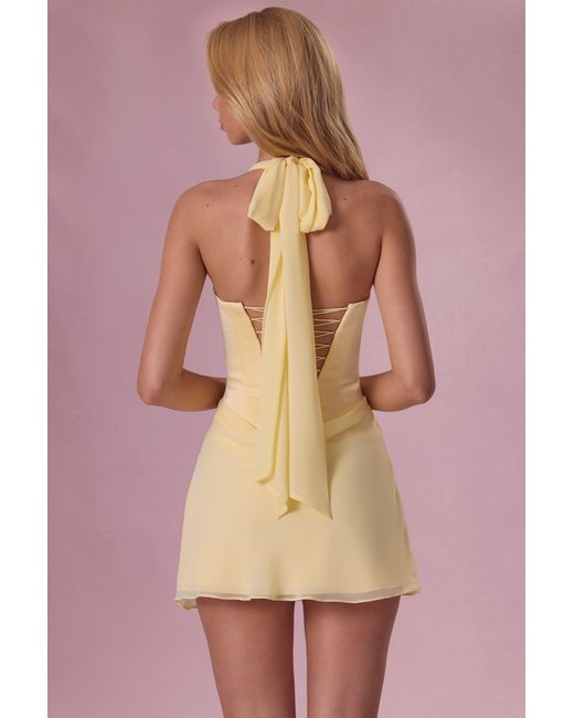 Oh Polly Yellow Satin Draped Mini Dress