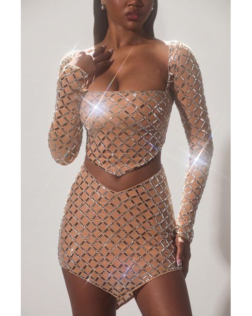 Oh Polly Natural Embellished Asymmetric Crop Top
