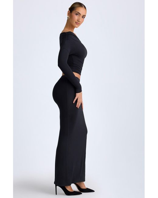 Oh Polly Black Modal Low-Rise Maxi Skirt