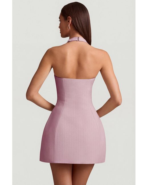 Oh Polly Pink Pinstripe Halterneck Structured A-Line Mini Dress