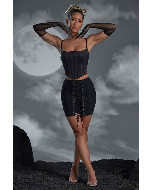 Oh Polly Black Lace Up Mini Skirt