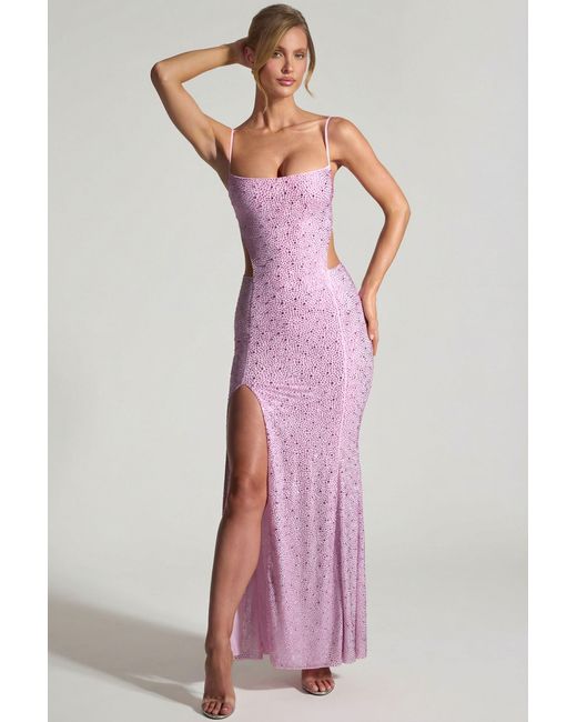 Oh Polly Pink Embellished Cut-Out Fishtail Maxi Dress