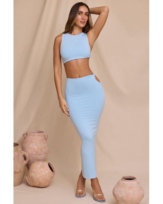 Oh Polly Blue Mid Rise Twist Maxi Skirt