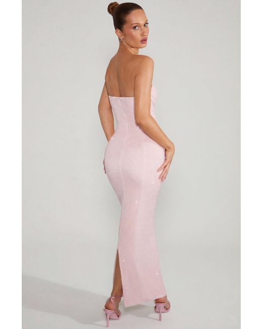Oh Polly Pink Embellished Bandeau Cowl Neck Maxi Dress