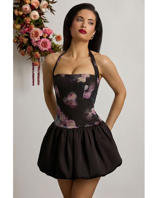 Oh Polly Multicolor Halterneck Lace-Up Bubble Hem Mini Dress