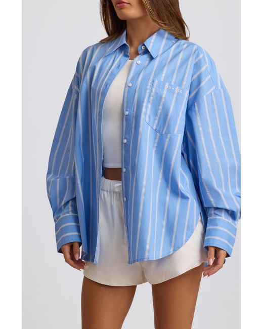 BO+TEE Blue Cotton Poplin Stripe Oversized Shirt