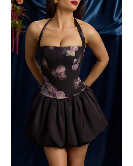 Oh Polly Multicolor Halterneck Lace-Up Bubble Hem Mini Dress