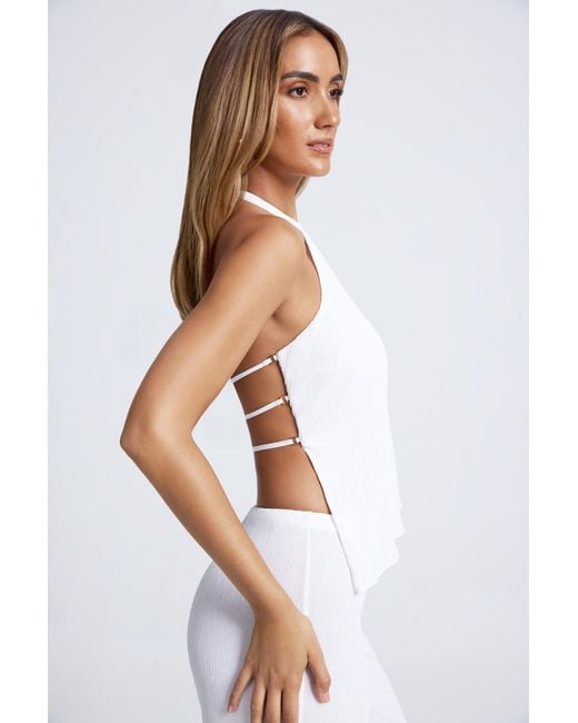 Oh Polly White Open-Back Asymmetric Halterneck Top