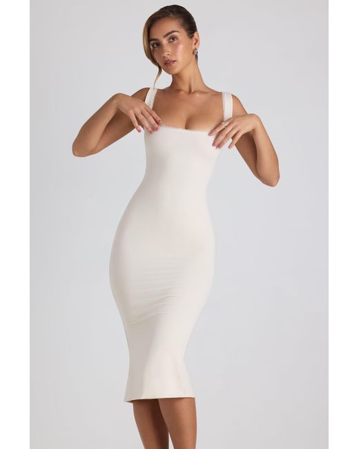 Oh Polly White Modal Lace-Trim Midaxi Dress