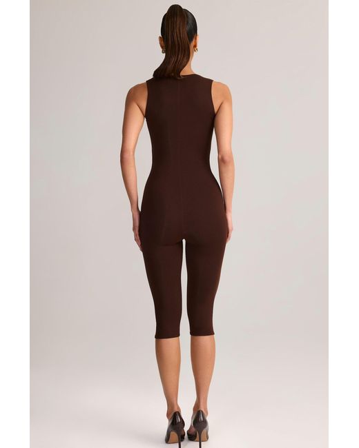 Oh Polly Brown Modal Square-Neck Bodycon Capri Jumpsuit