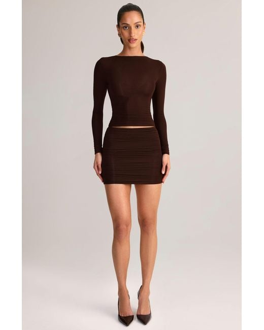 Oh Polly Brown Modal Ruched Mid-Rise Mini Skirt