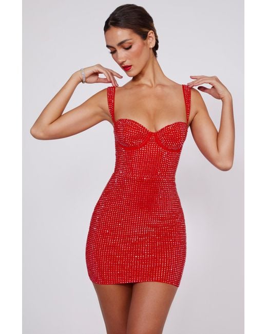 Oh Polly Red Embellished Sweetheart Corset Mini Dress