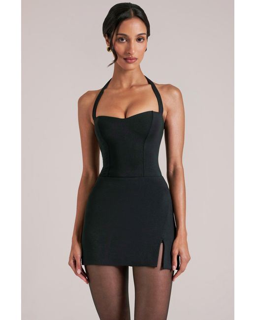 Oh Polly Black Mid Rise Bodycon Ultra Mini Skirt With Split