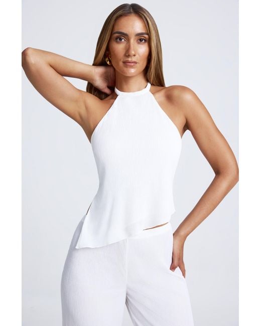 Oh Polly White Open-Back Asymmetric Halterneck Top