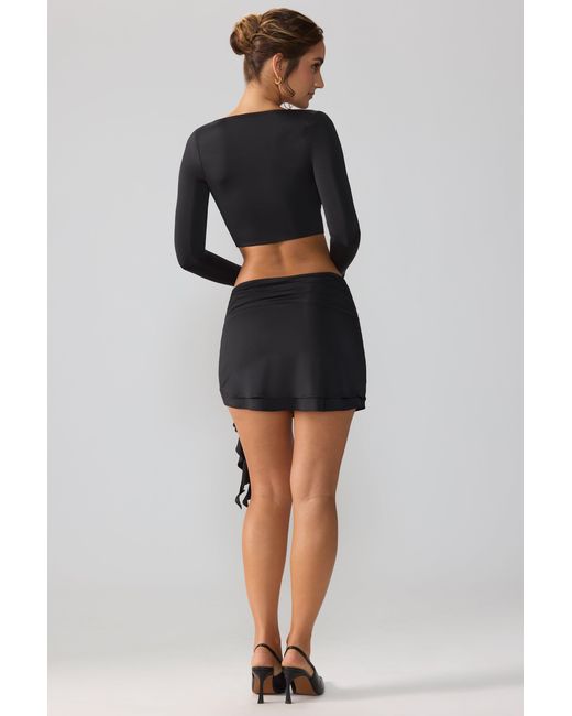Oh Polly Black Slinky Jersey Mid Rise Ruffle Layer Mini Skirt