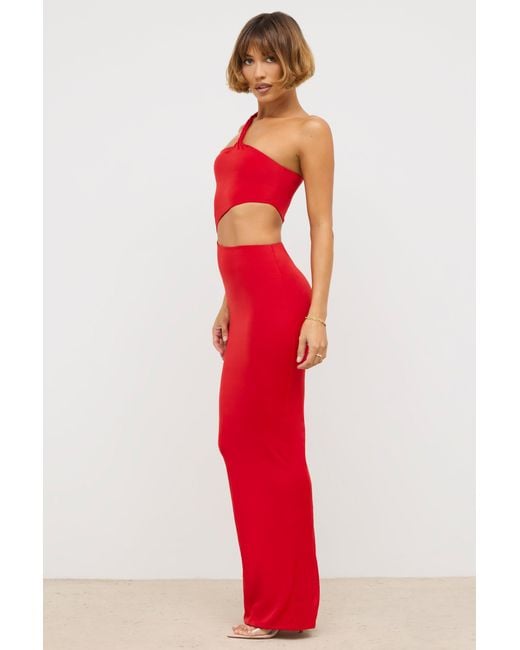 Oh Polly Red Jersey Asymmetric Cut Out Maxi Dress