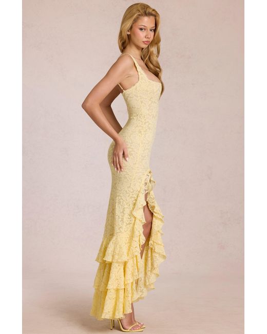 Oh Polly Yellow Lace Ruffle Maxi Dress