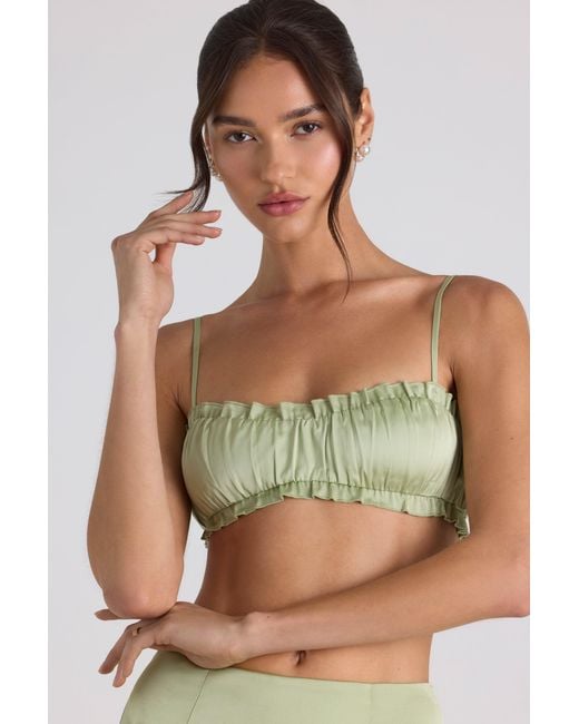 Oh Polly Green Ruffle-Trim Smocked Crop Top