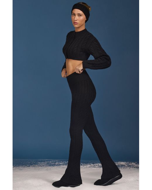 BO+TEE Black Cable Knit Foldover Flared Trousers