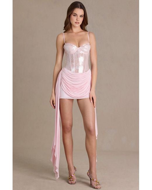 Women's Pink Premium Embellished Lace Corset Mini Dress