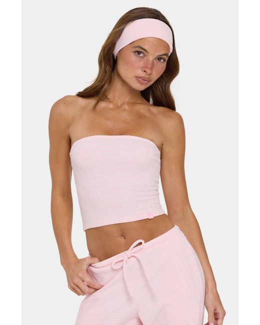 BO+TEE Pink Ribbed Jersey Bandeau Top