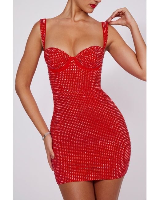 Oh Polly Red Embellished Sweetheart Corset Mini Dress