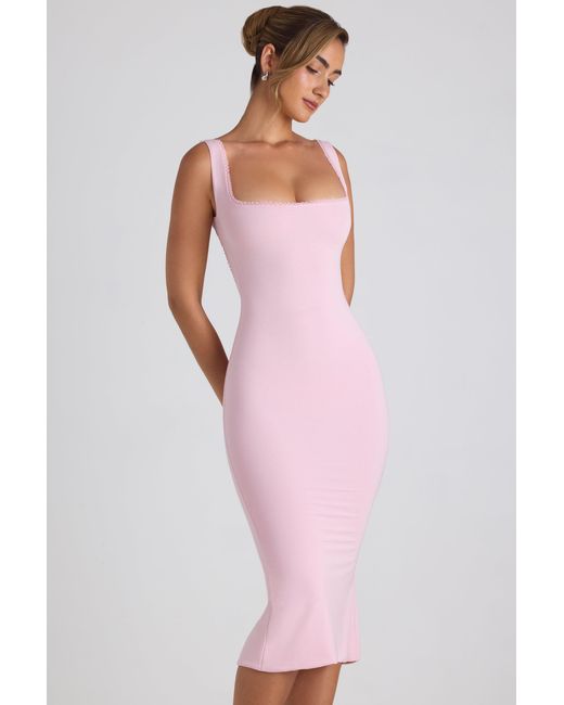 Oh Polly Pink Modal Lace-Trim Midaxi Dress