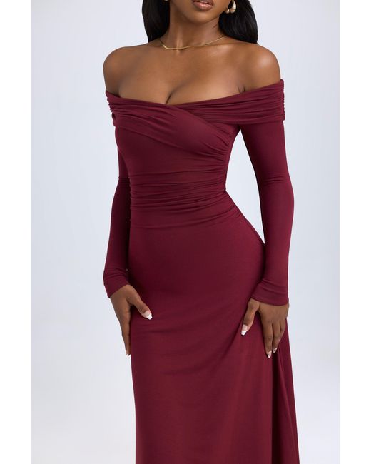 Oh Polly Red Modal Off-Shoulder Ruched Midaxi Dress