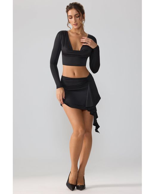 Oh Polly Black Slinky Jersey Mid Rise Ruffle Layer Mini Skirt