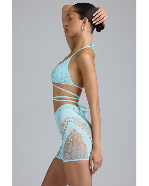 Oh Polly Blue Embellished High-Waist Shorts
