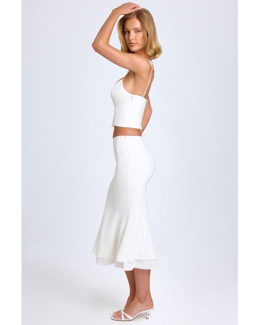 Oh Polly White Lace-Trim Mid-Rise Midaxi Skirt