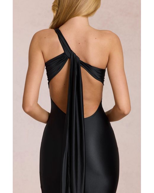 Oh Polly Black Asymmetric Tie-Back Gown