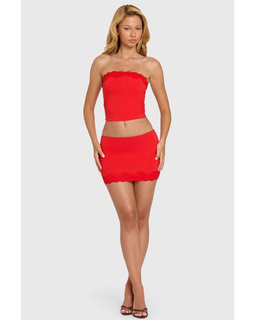 Oh Polly Red Modal Lace-Trim Skort