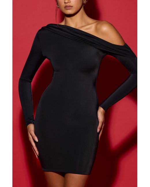 Oh Polly Black Off-Shoulder Ruched Mini Dress