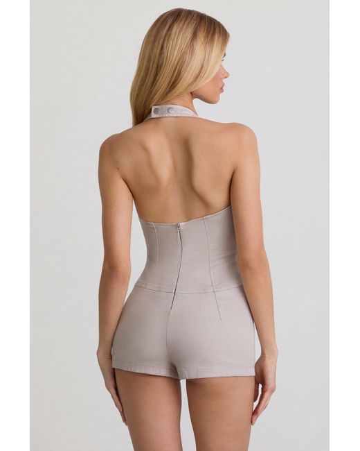 Oh Polly Natural Button-Down Halterneck Playsuit