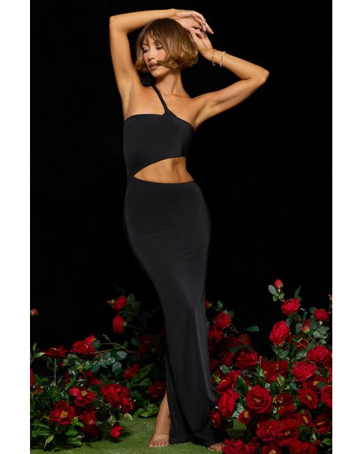 Oh Polly Black Jersey Asymmetric Cut Out Maxi Dress